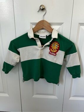 Mini Rodini organic size 2-3 years green white stripes rugby top flower patch